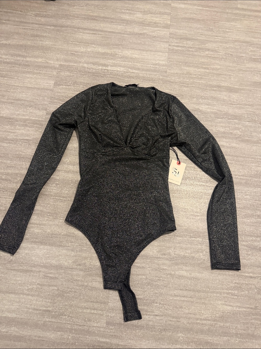 Sincerly Jules Shimmery Black Long-Sleeve One-Piece Bodysuit